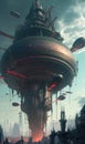 The Otherworldly Landscape of the Event Horizon: A Surreal City with a Giant Flying Saucer in the Middle