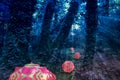An otherworldly colorful psychedelic forest
