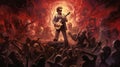 Otherworldly Pop Band Cd Cover With Giant Demon And Zombies