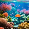 An otherworldly underwater scene with floating jellyfish, bioluminescent plankton, and vibrant coral reefs4, Generative AI Royalty Free Stock Photo