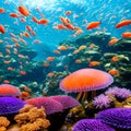 An otherworldly underwater scene with floating jellyfish, bioluminescent plankton, and vibrant coral reefs5, Generative AI Royalty Free Stock Photo