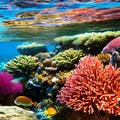 An otherworldly underwater scene with vibrant coral reefs, exotic marine life, and ethereal lighting3, Generative AI