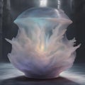 An otherworldly vessel composed of translucent, holographic materials