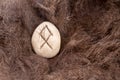 Othila or Othial Nordic stone rune on animal fur. Letter Ethel of the Viking alphabet