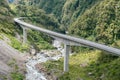 Otira Viaduct road curved in to mountain, South Island