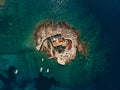 Otocic Gospa Island near Mamula Island. Montenegro. Drone