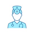 Otolaryngologist Doctor Color Line Icon. Otolaryngology Medic Staff with Stethoscope, Mirror Linear Pictogram. Ear, Nose