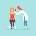 Otolaryngologist doctor examining female patient in clinic, medical treatment and healthcare concept vector Illustration