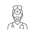 Otolaryngologist Doctor Line Icon. Otolaryngology Medic Staff with Stethoscope, Mirror Linear Pictogram. Ear, Nose
