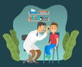 The otolaryngologist looks at the child. Doctor and kid characters on medical examination Royalty Free Stock Photo