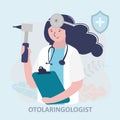 Otolaryngologist in uniform with medical instruments. Specialist treating diseases and pathologies of the ears, nose, throat