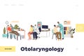Otolaryngology concept of landing page with otolaryngologist checkup of patient nose, throat and ear
