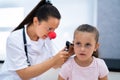 Otolaryngology Infection. Child Doctor Checking Ear