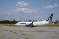 Otopeni, Romania - Circa 2023: Tarom airplane getting ready to take off.