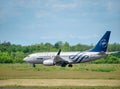 SkyTeam Livery on A Tarom Boeing 737-78J IR-BGF arriving from Amsterdam to Henry Coanda Royalty Free Stock Photo