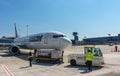 New aircraft parking platform at Bucharest Henri Coanda International Airport, Otopeni, Romania Royalty Free Stock Photo