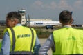 New aircraft parking platform at Bucharest Henri Coanda International Airport, Otopeni, Romania Royalty Free Stock Photo