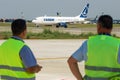 New aircraft parking platform at Bucharest Henri Coanda International Airport, Otopeni, Romania Royalty Free Stock Photo