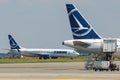 New aircraft parking platform at Bucharest Henri Coanda International Airport, Otopeni, Romania Royalty Free Stock Photo