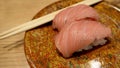 Otoro sushi from raw fatty tuna fish .It is japanese food Royalty Free Stock Photo