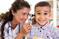 Otoscope ear examination performed by a young doctor