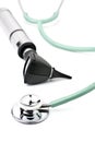 Otoscope and Stethoscope on White Background