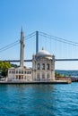 Otrakoy Mosque With Bosphorus Bridge in Istanbul, Turkey.