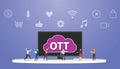 Ott over the top platform service concept with people around smart tv modern flat style