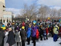 Rally in support of Ukraine against war. Protest and march against Russian invasion.