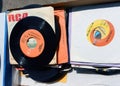 45s for sale at the annual Great Glebe Garage sale in Ottawa, Canada Royalty Free Stock Photo