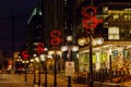 Cityscape with walking people and street lights in downtown of the city. Sparks street