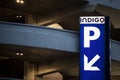 Indigo logo in front of their local car park in Ottawa, Ontario.