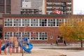 School building and schoolyard in downtown district of the city of Ottawa, Canada.