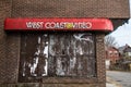 West Coast Video logo in front of their former store, abandoned, in Ottawa, Ontario.