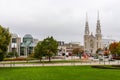 Major\'s Hill Park in Ottawa with National Gallery of Canada and Notre-Dame Cathedral Basilica in fall season Royalty Free Stock Photo