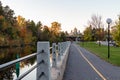 Rideau Canal, Hog\'s Back locks in Ottawa. Fall season in park with river Royalty Free Stock Photo