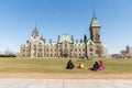 Ottawa, Canada - 15th April 2016: People resting on the grass in