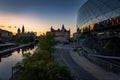 the Ottawa Convention Centre, at sunset, with Parliament and the Rideau Canal in the background Royalty Free Stock Photo