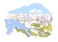 Ottawa Gatineau Ontario Canada vector sketch city illustration line art colorful watercolor style