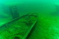 Ottawa OH - August 3rd 2022: Underwater wreck of a small flat bottom boat