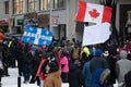Ottawa, Ontario, Canada - Feb 19, 2022 - Downtown Ottawa Freedom Convoy protests Police presence.