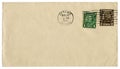 Ottawa, Ontario, Canada - 16 March 1933: canadian historical envelope: cover with brown imprinted stamp, two cents and green stam