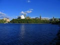 Ottawa River, Parliament Hill, and Chateau Laurier from Canadian Museum of History in Hull, Quebec, Ontario, Canada Royalty Free Stock Photo