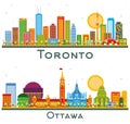 Ottawa and Toronto Canada City Skyline Set Royalty Free Stock Photo