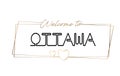 Ottawa Welcome to text Neon lettering typography. Word for logotype, badge, icon, postcard, logo, banner Vector Illustration