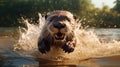 Hyper-realistic Otter Jumping In Water: Unreal Engine 5 Portraiture