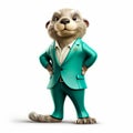 Elegant Otter In Turquoise Suit: A Photorealistic Portrayal