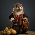 Medieval Otter In Bavarian Clothing With Potatoes And Knife Royalty Free Stock Photo