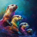 Otter Family Painting Royalty Free Stock Photo