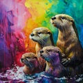 Otter Family Painting Royalty Free Stock Photo